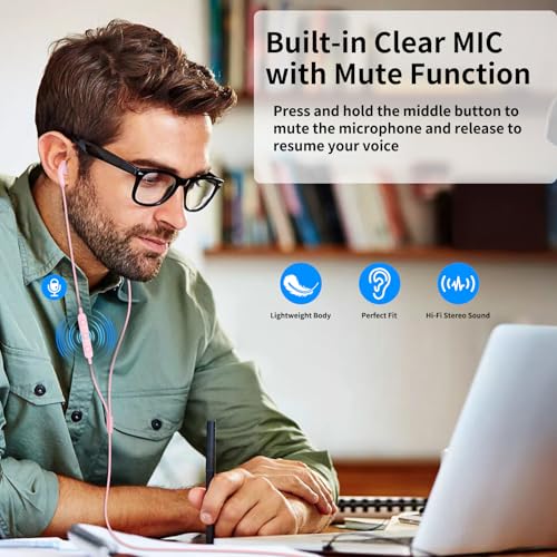 USB Earbuds for PC,Headphones with Microphone for Computer,Pink - color: Pink