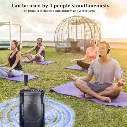 Wireless Microphone System for 4 People,2.4G Wireless Headset Mics and Handheld Mics 2 in 1,Ideal for Speakers,Voice Amplifier,PA System,Teacher,Tour Guides,Fitness Instructor