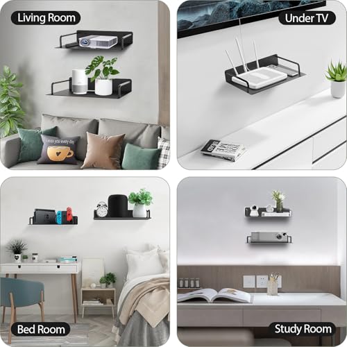 2Pack Projector Shelves for Wall No Drilling Widen 33cm Aluminum Alloy Wifi Router Wall Mount Shelf Easy Dissipate Heat Floating Shelves Stand Rack Holder Bracket for Game Console Cabel Box DVD Player
