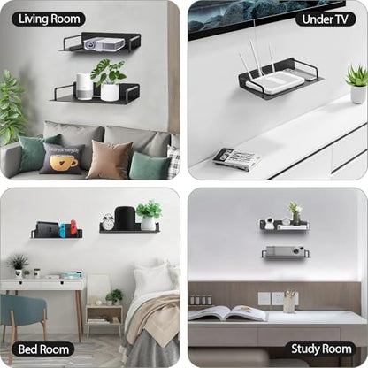 2Pack Projector Shelves for Wall No Drilling Widen 33cm Aluminum Alloy Wifi Router Wall Mount Shelf Easy Dissipate Heat Floating Shelves Stand Rack Holder Bracket for Game Console Cabel Box DVD Player