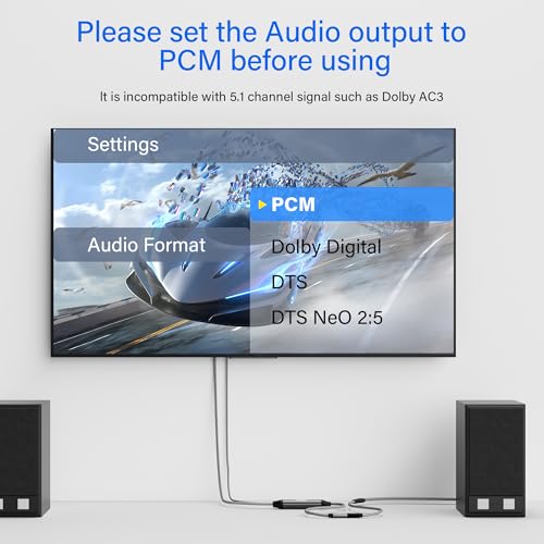Unidirectional Optical Male to 3.5mm AUX Female Audio Converter Cable 10 Ft, 192kHz DAC SPDIF/Toslink Digital to Analog Adapter for TV/PS4/DVD to Sound Bar Headphone+Ties & AUX to 2 RCA Adapter - size: 10FT