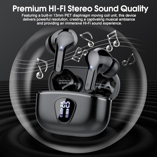 Wireless Earbuds, Bluetooth 5.4 Headphones HiFi Stereo, Bluetooth Earbuds | With ENC Noise Cancelling Mic, IP7 Waterproof in Ear Earphones,48H, LED Display Ear buds for Pad Phones Workout Sports, Black - color: A-Black