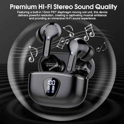 Wireless Earbuds, Bluetooth 5.4 Headphones HiFi Stereo, Bluetooth Earbuds | With ENC Noise Cancelling Mic, IP7 Waterproof in Ear Earphones,48H, LED Display Ear buds for Pad Phones Workout Sports, Black - color: A-Black