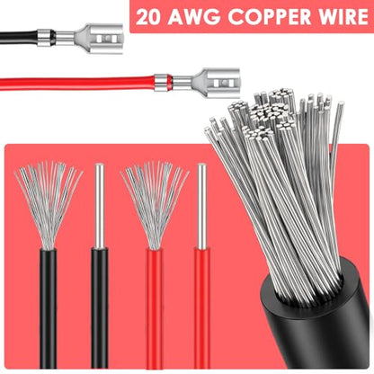 Jeffdad 30Pcs 6.3mm Female Spade Crimp Terminal with Insulating Sleeve Wire | 2.8mm 4.8mm Female Spade Quick Splice Connector Assortment Kit Red+Black Spades Connectors with 20cm Wires
