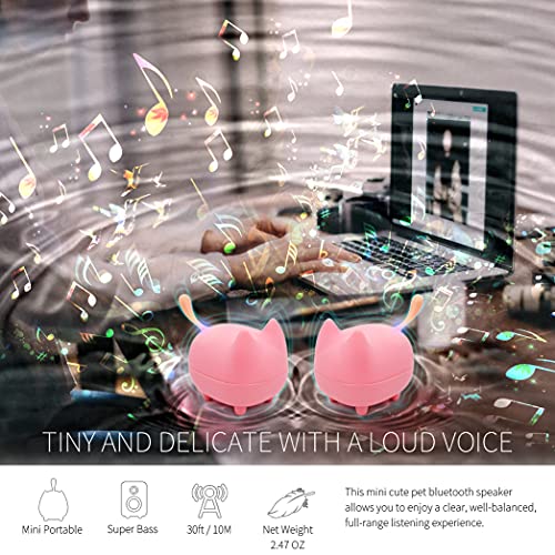 gingo Portable Bluetooth Speaker, Mini Wireless Speakers with Clarity Stereo, Built-in Mic, Super Bass, Powerful Rich Room-Filling Sound, Cute Pet Mini Bluetooth Speaker for Kids (Pink*2) | Cat-shaped silicone tail, 40H playtime, TWS pairing, hands-free m