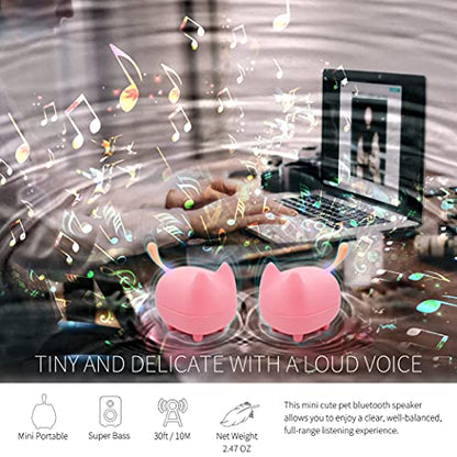 gingo Portable Bluetooth Speaker, Mini Wireless Speakers with Clarity Stereo, Built-in Mic, Super Bass, Powerful Rich Room-Filling Sound, Cute Pet Mini Bluetooth Speaker for Kids (Pink*2) | Cat-shaped silicone tail, 40H playtime, TWS pairing, hands-free m