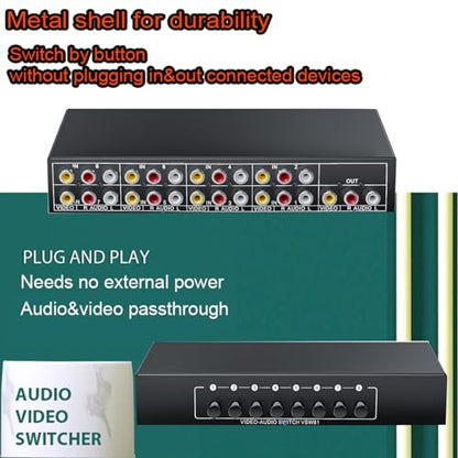 BolAAzuL RCA Switch 8 in 1 Out Composite Video L/R Audio Switcher Selector | 8-Way RCA Switcher 8x1 AV Switch Box 8-Port Plug & Play for N64 PS2/3 Wii Xbox Game Consoles DVD STB TV - style: 8 in 1 out