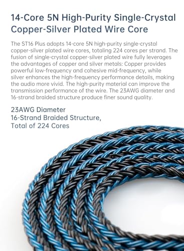 keephifi 6ft IEM Cable 2 Pin 3.5mm, KBEAR ST16-Plus 2m Upgrade 16-Strand Headphone Extension Cable, Silver-Plated Earbuds Wire for Truthear Hexa/Zero, Simgot EW100P, Moondrop blessing2 - color: SilverBlue, style: 3.5 2PIN