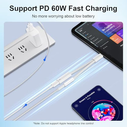 USB C to 3.5mm Headphone Jack Adapter with USB-C Fast Charging Port | USB C to Aux USBC to 3.5mm Audio Adapter Dongle with PD 60W Charge for iPhone 17 16 15/Galaxy Phone, Type C Mac/Tablet/Laptop