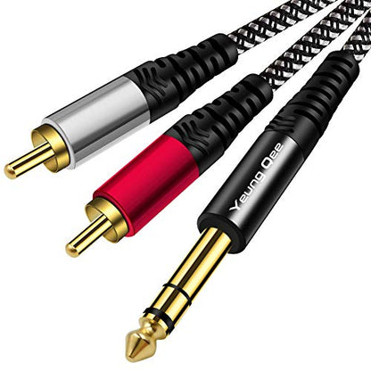 6.35 mm to 2RCA Cable 3 ft,Yeung Qee 6.35mm 1/4 inch Male TRS Stereo Plug to RCA Male Audio Y Splitter Cable Insert Cord (3FT/1M) - size: 3FT/1M
