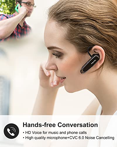 New Bee Bluetooth Earpiece V5.0 Wireless Handsfree Headset with Microphone 24 Hrs Driving Headset 60 Days Standby Time for iPhone Android Samsung Laptop Trucker Driver (Black) - color: Black