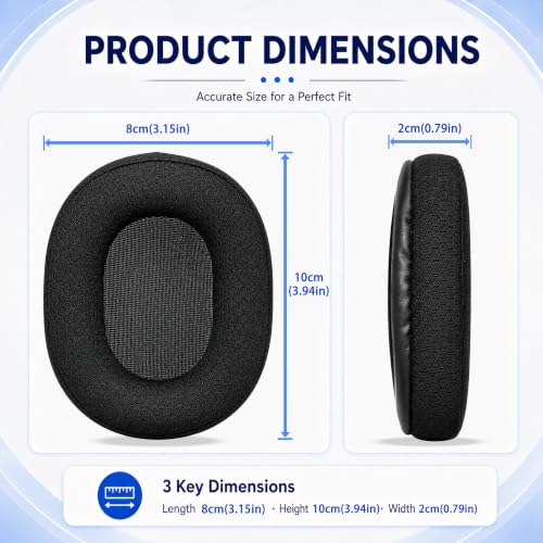 Replacement Ear Pads for Sony MDR-7506 MDR-V6 MDR-V7 MDR-CD900ST Headphones, Mesh Fabric Earpads Cushions with Memory Foam, Extra Thick Ear Cups for Studio Monitor Headset, 1 Pair-Black