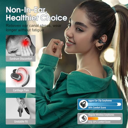 Open Ear Earbuds Wireless Clip on Headphones Bluetooth 5.4 Ear Buds with DNN Noise Cancelling, 48H Playtime, Low Latency, Fashion Design, Secure Fit, Clear Sound for Music & Calls - color: Obsidian
