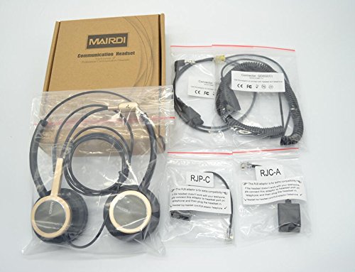 MAIRDI Telephone Headset with RJ9 Jack for Cisco Phone, Including 3.5mm Connector for Cell Phone PC Laptop, Binaural Office Headset with Microphone Noise Canceling for Call Center Landline Deskphone - style: Duo