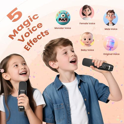 Mini Karaoke Machine, Portable Bluetooth Speaker & 2 Wireless Microphones | Karaoke Player Karaoke Microphone For Family Home Party Outdoor With HI-FI Sound | 5 Magic Sound | PA System | USB | TF | AUX - color: Black