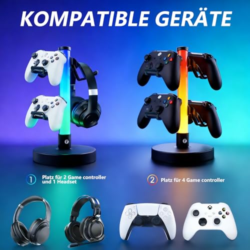 VCOM Headphone Stand with 17 Light Modes, Gaming Controller Holder with Remote Control, PC Gaming Accessories for Desk, Universal Organizer Headpsets/Xbox/PS5 Headset Stand Gamer Gifts