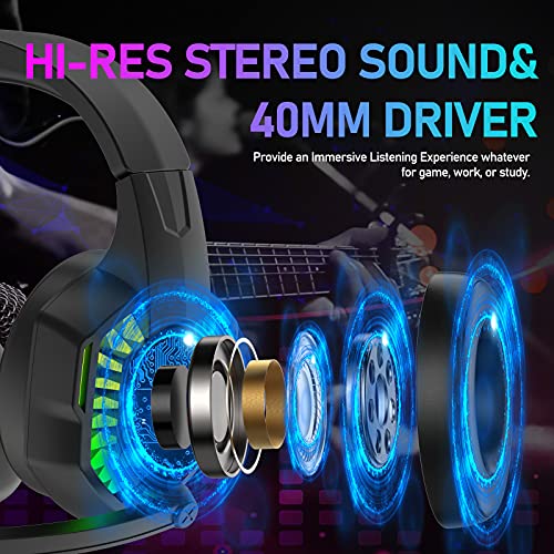 ZIYOU LANG CY907 Wired Gaming Headset with Rainbow RGB Backlight-Black | Retractable,Noise Isolating Microphone,Stereo Sound,Deep Bass,Memory Foam Earmuff,Over Ear Headphone for PS4 PC Win Mac Music - color: Black