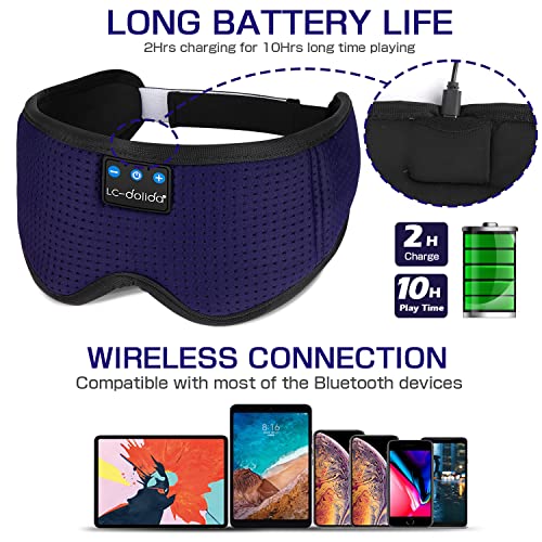 LC-dolida Sleep Headphones, Sleep Mask Bluetooth Wireless Music Eye Mask, Sleeping Headphones for Side Sleepers Sleep Mask with Bluetooth Headphones Ultra-Thin Stereo Speakers Perfect for Sleeping - color: Royal Blue