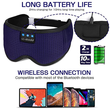 LC-dolida Sleep Headphones, Sleep Mask Bluetooth Wireless Music Eye Mask, Sleeping Headphones for Side Sleepers Sleep Mask with Bluetooth Headphones Ultra-Thin Stereo Speakers Perfect for Sleeping - color: Royal Blue
