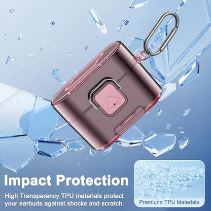 [with Safety Lock] for Sony WF-1000XM6 Case Cover, Soft TPU Clear Protective Earbuds Case with Cleaning Kit & Carabiner, Wireless Charging Headphone Accessories for Men Women(Clear Pink) - color: Clear Pink