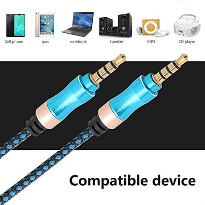 3.5mm Male to Male Audio Cable Nylon Braided AUX Audio Extension Cable Cord for Headphone, Car Stereo (5 Feet, Blue)