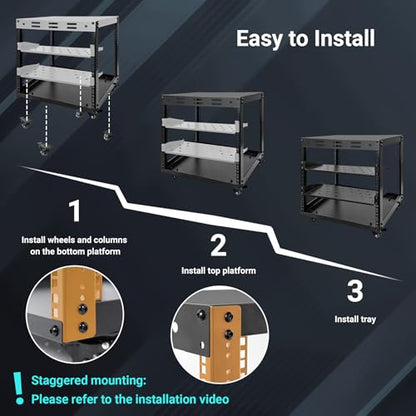 Upgraded 10U Server Rack with 4 Swivel Casters & 2 Shelves | Wall-Mountable & Freestanding Open Frame Network Rack for Computer/Data/IT/Stereo Equipment, 19.7”L x 18.8”W x 23.4”H - size: 10U