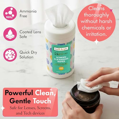 All Smile Tech & Lens Wipes canister for Glasses & Phones, 120 Count | Pre-moistened, lint-free wipes remove smudges without streaks or scratches. Safe for lenses, phones, tablets & screens - color: ALLSMILES