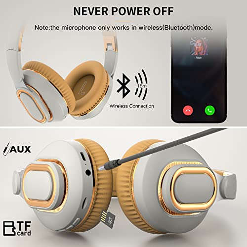 H7 Foldable Over-the-Ear Wireless Headphones Bluetooth(Off White) | 30H Playtime HiFi Headsets,1.5m Audio Cable,Soft Lightweight With Mic,for Android,iOS,Gift,Study,Office - color: Off White