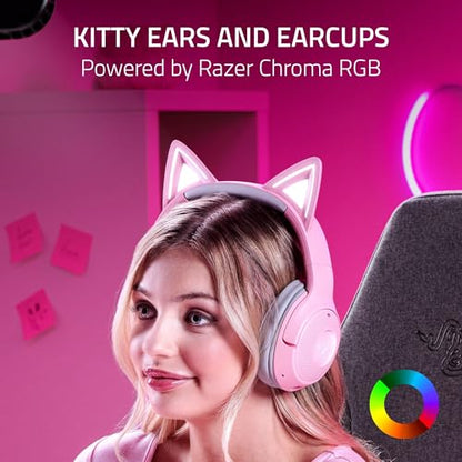 Razer Kraken Kitty V2 BT Wireless RGB Headset, Pink | Chroma RGB Kitty Ears & Earcups, Bluetooth 5.2, 40 mm Drivers, Noise-cancelling Mics, Lightweight, USB-C, 40 Hr Battery - color: Quartz Pink