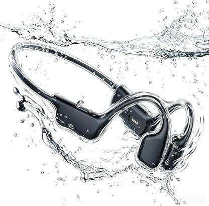 Bone Conduction Headphones for Swimming, Bluetooth 6 Open-Ear Sports Earbuds, Built-in MP3 Player with 32GB Memory, IPX8 Waterproof Swimming Headset，Sporty Black