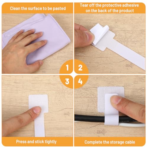 50 Pcs Cable Management Under Desk Wire Clips Under Table Hook and Loop Cable Straps White Adjustable Self-Adhesive Cables Ties Reusable Cord Organizer Holder for Home, Office