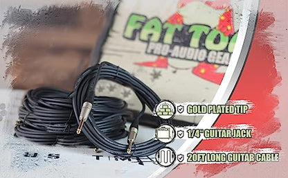 Fat Toad 20ft Guitar Cables (ShieldedPRO X Series) 4-Pack – 1/4" Straight-End Instrument Cords with 24 AWG Wire for Bass, Amps, DJ, Studio & Keyboard Use - size: 4-Pack
