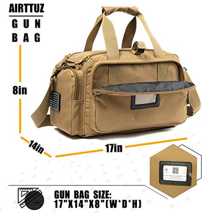 Range Bag | Gun Range Duffle Bag for Handguns and Ammo,USA Flag Patch Included. - color: Khaki