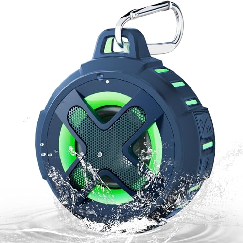 XLEADER X8, Upgraded, Portable Bluetooth Speaker, Certified IP67 Waterproof Shower Speaker, Silicone Case, 10W Bass, 24Hrs Playtime, Small, Floating, RGB Lights, Clip, for Pool Beach Kayak, Sea Blue - color: E-Blue