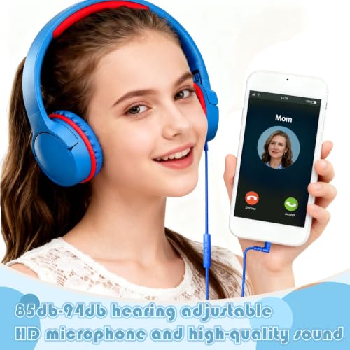 Kids Headphones with Mic, 85/94dB Volume Limit, 3.5mm & USB-C - color: Candy Pink