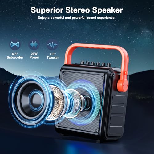Karaoke Machine with 2 Wireless Microphones for Adults & Kids, 8000mAh Portable Bluetooth Speaker PA System with Lights, Supports AUX in/TF Card/FM/REC, Microphone Speaker Set for Home Party, Outdoor