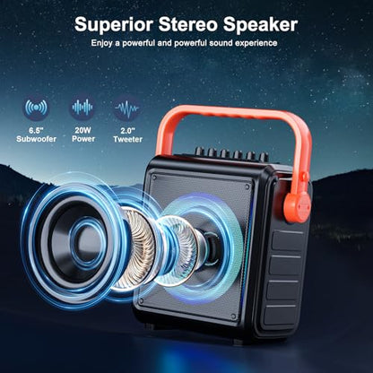 Karaoke Machine with 2 Wireless Microphones for Adults & Kids, 8000mAh Portable Bluetooth Speaker PA System with Lights, Supports AUX in/TF Card/FM/REC, Microphone Speaker Set for Home Party, Outdoor