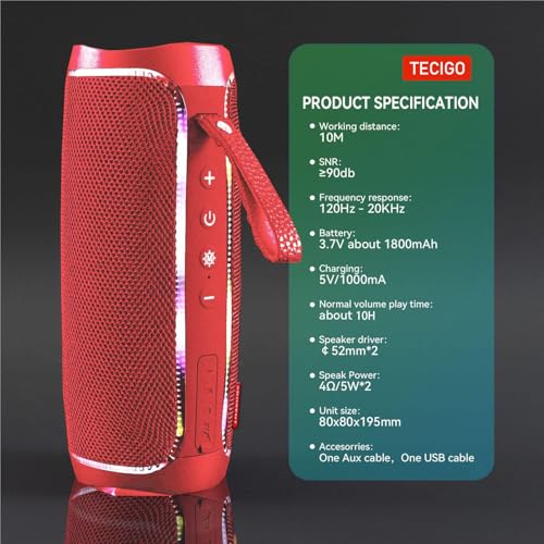 Portable Bluetooth Speakers Long-Lasting Wireless Bluetooth Speaker with Bluetooth 5.3 Technology All-Around Wireless Speaker Black (Red) - color: Red