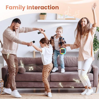 Mini Karaoke Machine, Portable Bluetooth Speaker & 2 Wireless Microphones | Karaoke Player Karaoke Microphone For Family Home Party Outdoor With HI-FI Sound | 5 Magic Sound | PA System | USB | TF | AUX - color: Grey