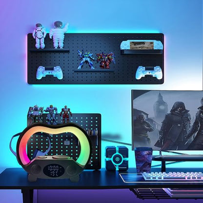 IHAO 6in1 Multi Functional Wireless Charger Bluetooth Speaker Time&Temperature Display Alarm Clock 7-Color LED Night Lights Fast Charger for Phone Apple Watch Earbuds Remote Control-Black - color: Wireless Charger Alarm Clock Zs932 Black