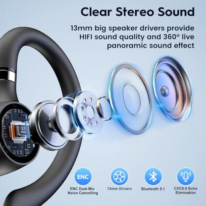 Bluetooth Headset 72H Work Single-Ear Wireless Earpiece for Cell Phone Call | 2 Charging Ways & 500mAh Charging Case,Dual Mic ENC Noise Cancel, Mute Button,V5.1 Hands-Free for Phone and Laptop - color: All Black