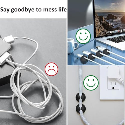 Cord Holder Cable Clips, 12PCS Self-Adhesive Wire Management Keeper Cord Organizer Charger Holder for Desktop USB Charging Cable Nightstand Power Cord Mouse Cable Wire PC Office Home (White)