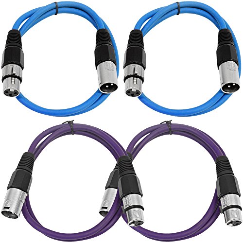 Seismic Audio - SAXLX-2-4 Pack of 2' XLR Male to XLR Female Patch Cables - Balanced - 2 Foot Patch Cord - Blue and Purple - color: Blue and Purple