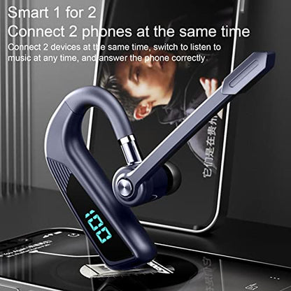 PUSOKEI Single Ear Bluetooth Earpiece, 270° Rotatable Handsfree Headset with Mic for Business Office Driving,Wear it Left or Right No Delay