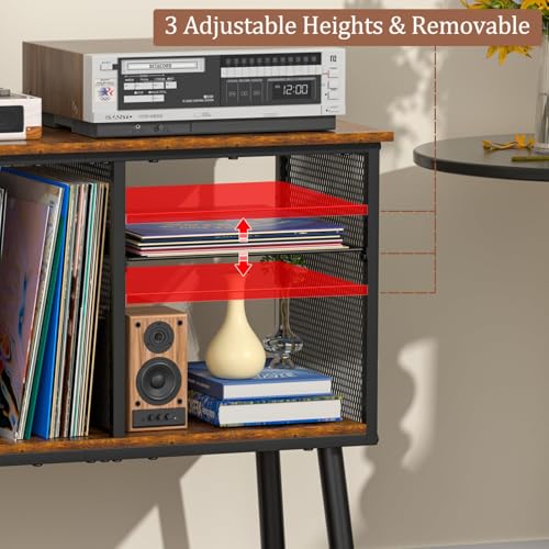 Record Player Stand with Adjustable Divider Vinyl Storage Holder Up to 200 Albums Mid-Century Large Record Player Table Vinyl Holder Turntable Stand End Table for Bedroom & Living Room, Patent Pending - size: 29.9"W x 13.4"D x 27.5"H