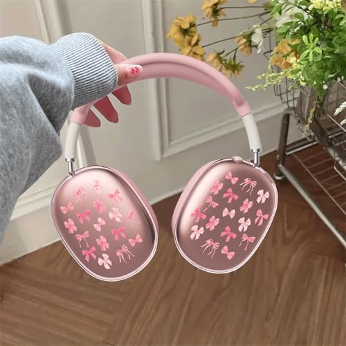 Pink Girls Bow B Clear Case for Airpods Max Headphones Cute Kawaii Ribbon Soft TPU Ear Cups Cover Anti-Scratch Silicone Ear Pad Protective Case Lovely Headband Cover for Apple Airpods Max - color: Pink Bow B
