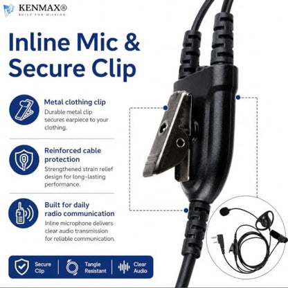 D-Shape Earpiece with Boom Mic and Finger PTT for Baofeng UV-5R BF-888S UV-82 and Kenwood 2-Pin Radios, K-Plug Earhook Headset for Two-Way Radio