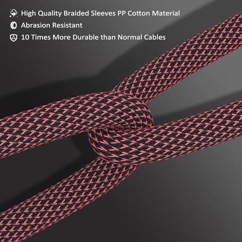 Preffair 1 Pair HiFi Banana Speaker Cable 13AWG/2.6mm² OFC Copper Shielded Speaker Wires with Gold Plated Banana Plugs Bradided Sleeves Protection for Speaker, Amplifier (Red-Black, 6.6 feet) - color: Red-Black, size: 6.6 feet