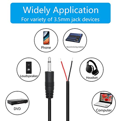 3.5mm Male Plug to 2Pin Bare Wire Open End Cable 3FT, TS 2 Pole 1/8'' | 4Pcs 3.5mm Mono Audio Wire, Auxiliary audio connector jack, for 3.5mm Earphone Microphone DIY Cable Repair - color: 3.5mm Male Plug TS 2 Pole - 1M/3FT