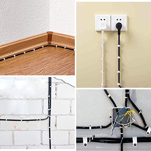Abnii Cable Clips, 100 Pcs, 7mm, Wire Wall Clips with Steel Nails, Cable Management Organizer Clips, Cable Tacks Coax Holder Clips, RG6 RG59 CAT6 RJ45 Cable Cord Clips, White | Cord Clips, Cable Management Organizer Clip, Cable Tacks Coax Holder Clip, RG6